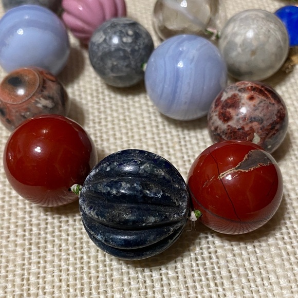 Multicolor assorted natural gemstone large individually knotted bead Necklace - Picture 2 of 16